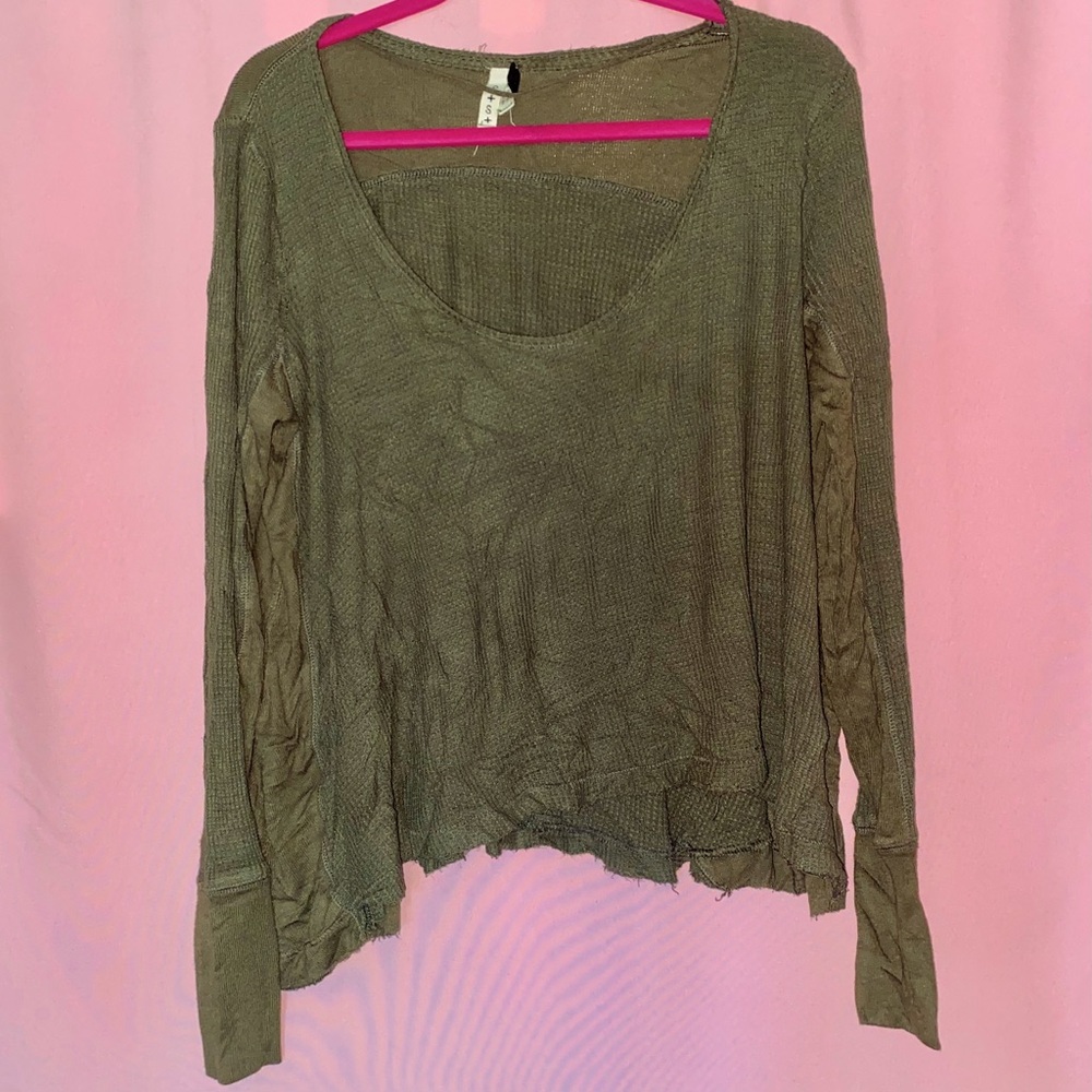 Free People Olive Green Long Sleeve Top We The Army Laguna Thumbhole Small Festi